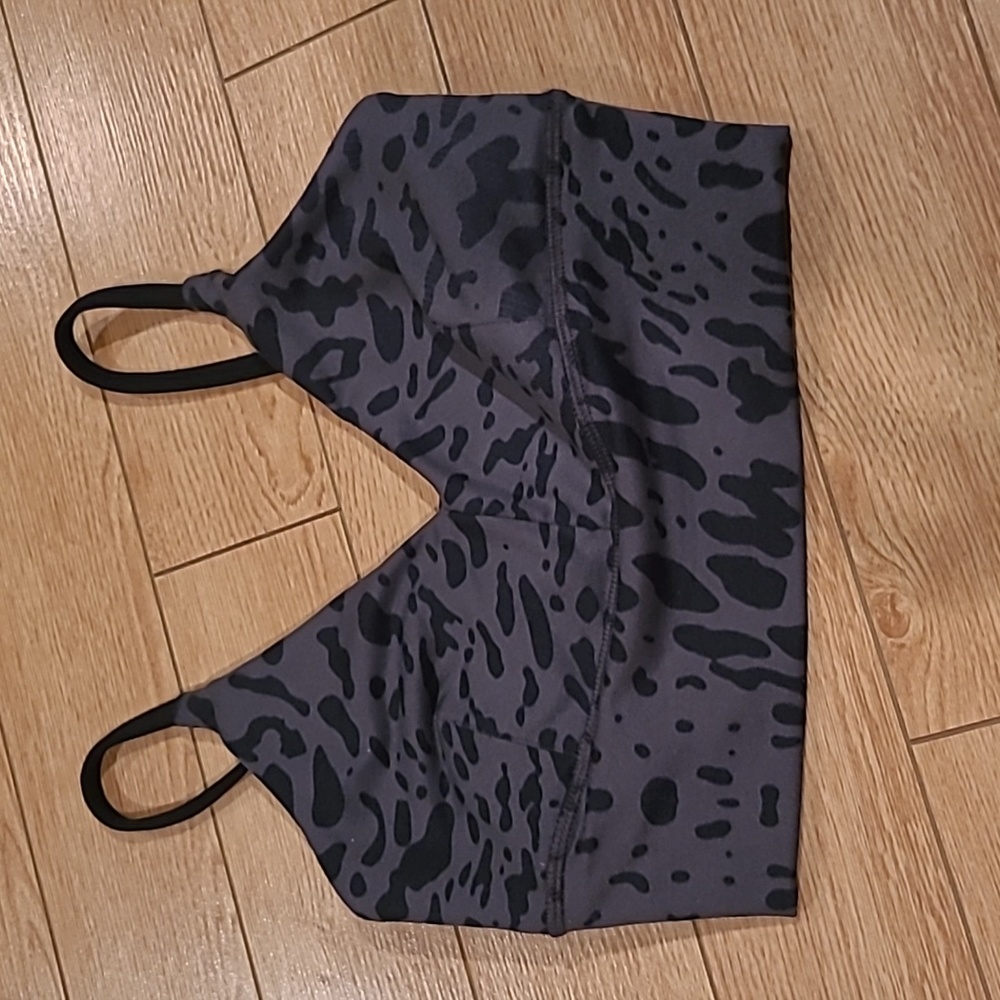 Grey and black sports bra